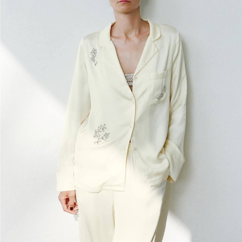 Zara LIMITED EDITION SET TWO PIECE YELLOW JEWEL SILK SET SZ SMALL